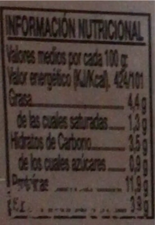 Lomo adovado nutrition facts table