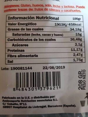 joe & gerry's nutrition facts table