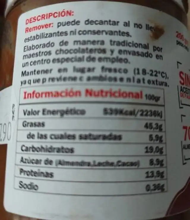 Protella Praliné nutrition facts table
