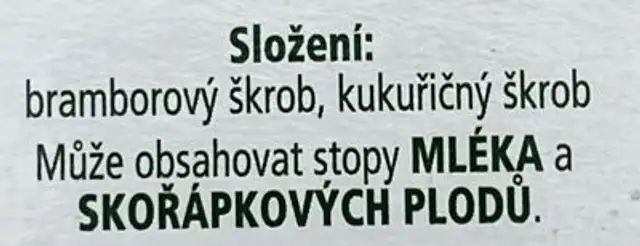 Škrob pro přípravu masitých jídel ingredients label