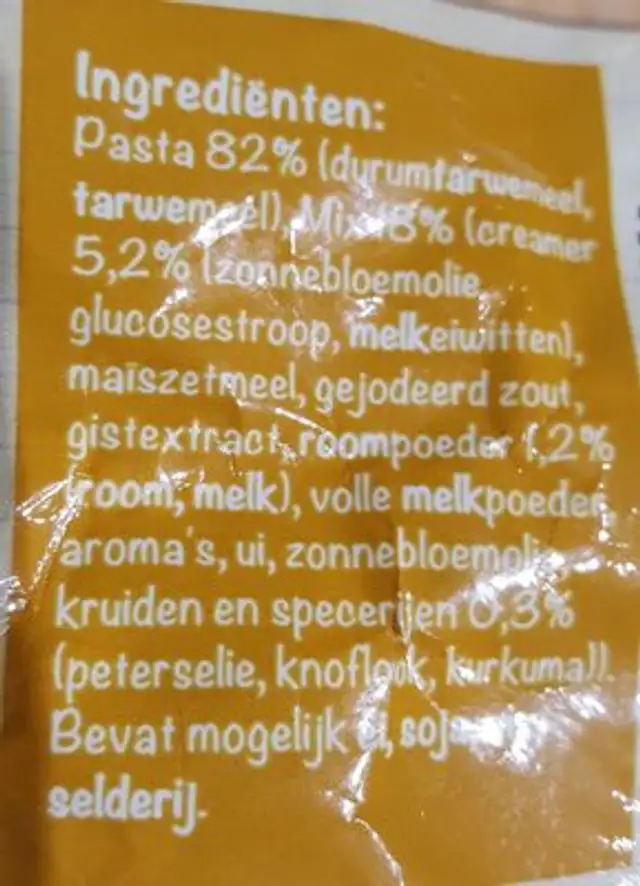 Pâtes sauté poulet crémeux ingredients label