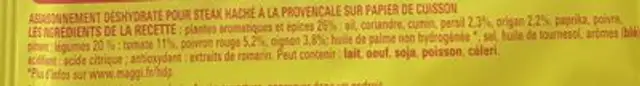 Papillotes Steak haché à la Provençale ingredients label