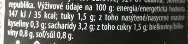 Kapia v náleve nutrition facts table