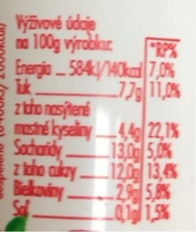Jogurt jahoda nutrition facts table