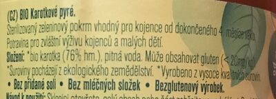 BIO karotkové pyré ingredients label