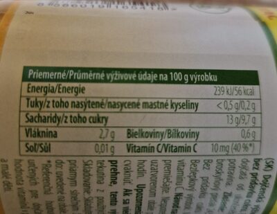 Dojčenská výživa jablková s broskyňami nutrition facts table