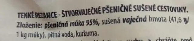 Rezance tenké ingredients label