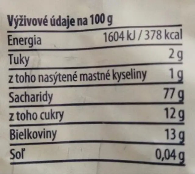 Rezance tenké nutrition facts table
