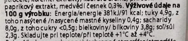 Vegan nárez s medvedím cesnakom nutrition facts table