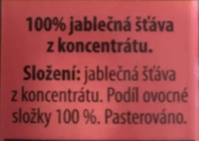 Jus de Pomme ingredients label