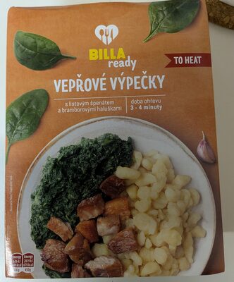 Vepřové výpečky s listovým špenátem a haluškami