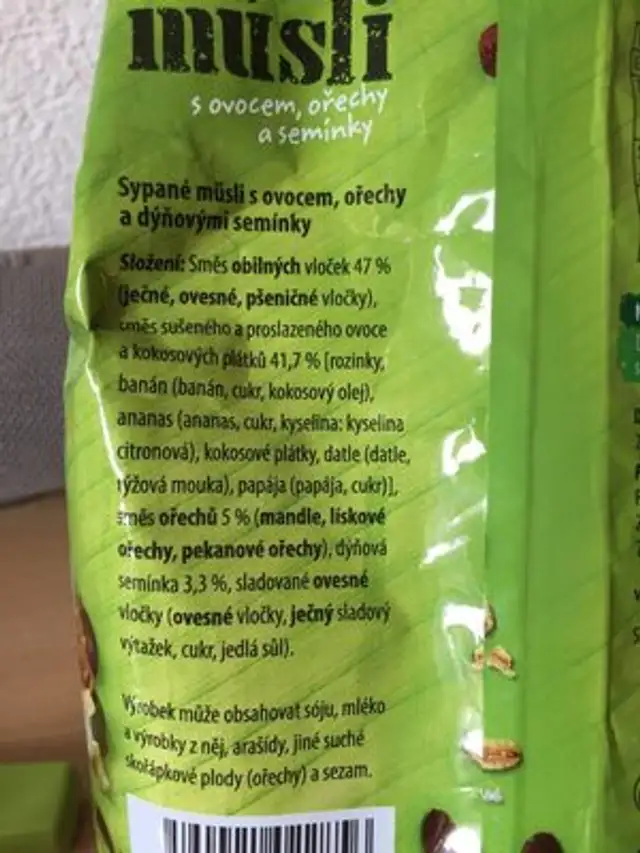 Musli ingredients label