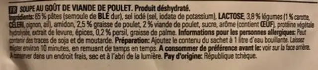 Soupe de poulet ingredients label