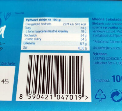 Mléčná čokoláda s mletými lískovými ořechy front packaging