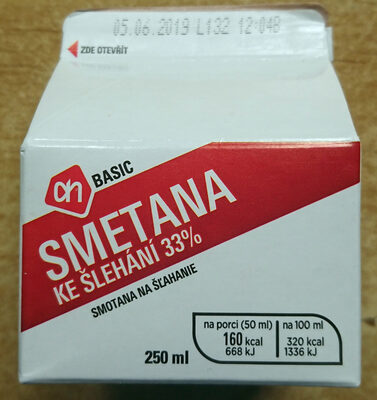 Smetana ke šlehání, tuk min. 33%