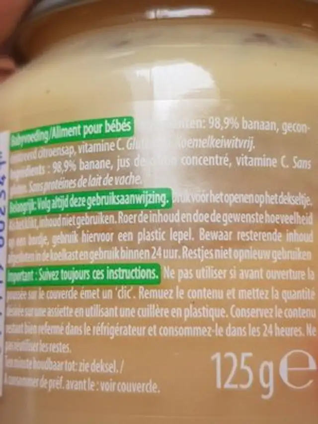 Banane 4 + mois ingredients label