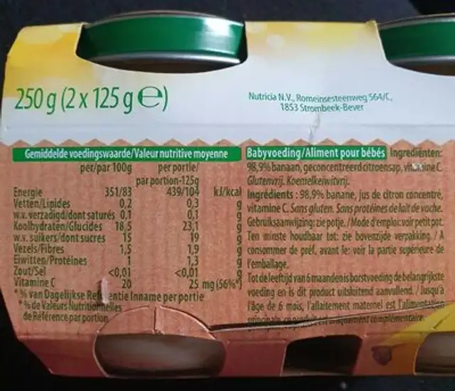 Banane 4 + mois nutrition facts table