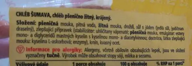 Pain de seigle ingredients label