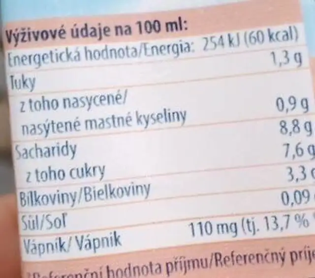 Lipánek čoko nutrition facts table
