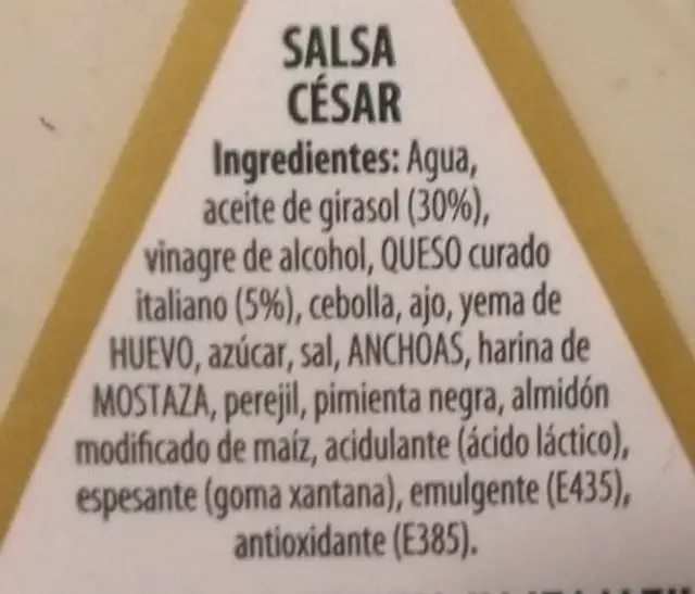 Calvé Salsa César ingredients label