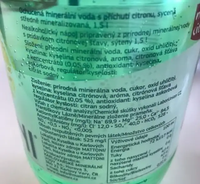 Citron Perlivá ingredients label