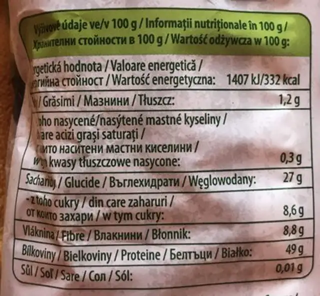 Sójové kostky nutrition facts table