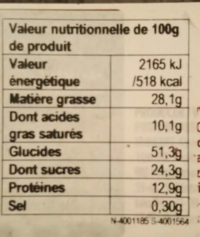 Alpino nutrition facts table