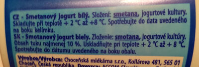 Choceňský smetanový jogurt ingredients label