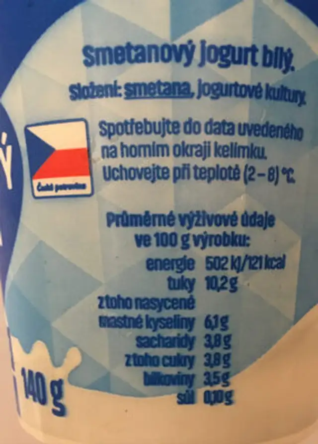 Smetanový jogurt bílý nutrition facts table