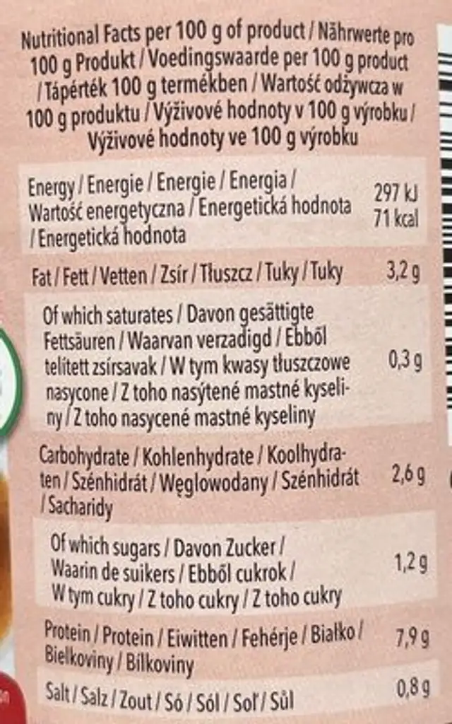 Seitan tradiční guláš nutrition facts table