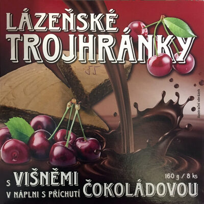 Lázeňské trojhránky s višněmi v náplni s příchutí čokoládovou front packaging
