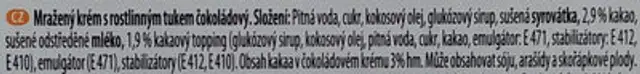 Mražený krém s rostlinným tukem čokoládový ingredients label