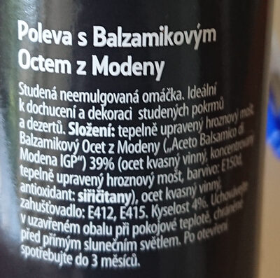 Poleva s Balzamikovým octem z Modeny ingredients label