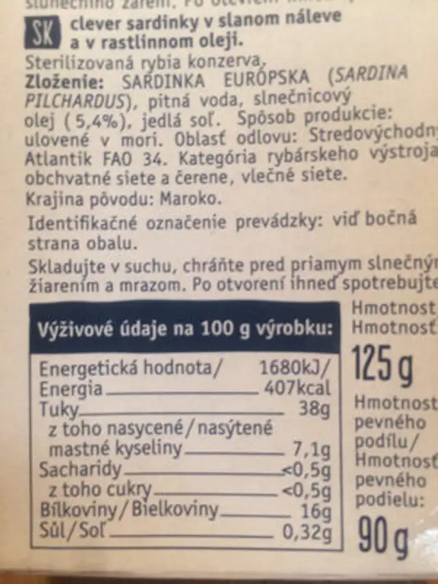 Sardines in brine and vegetable oil nutrition facts table