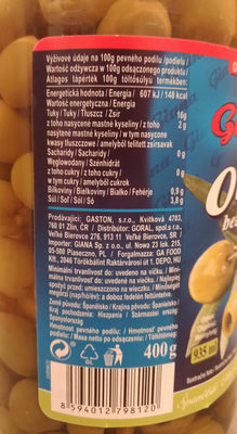 Zöld olivabogyó ingredients label