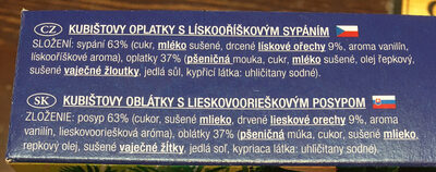 Oplatky s lískooříškovým sypáním ingredients label