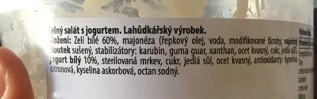 Salat ingredients label