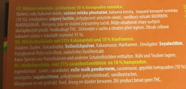 Milk cannabis chocolate ingredients label