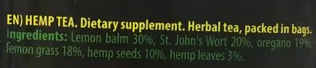 Tea Of Mind ingredients label