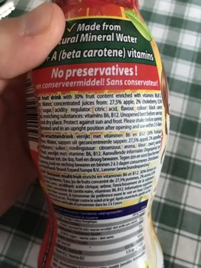 Surprise Drink Fraise Pet 6X30CL Princess 2 / F. dory ingredients label