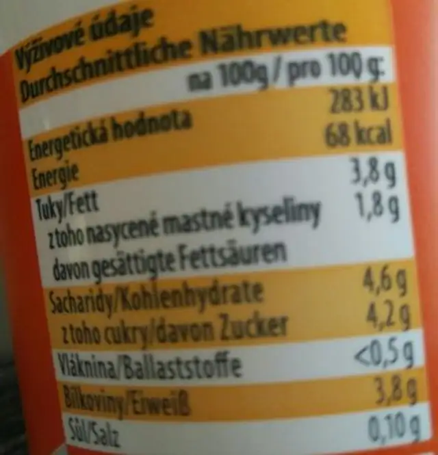 Joghurt nature ingredients label