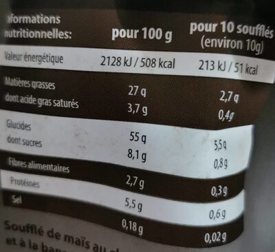 KRUPKY Soufflé de maïs nutrition facts table