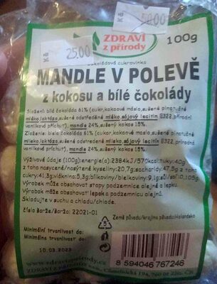 Mandle v polevě z kokosu a bílé čokolády