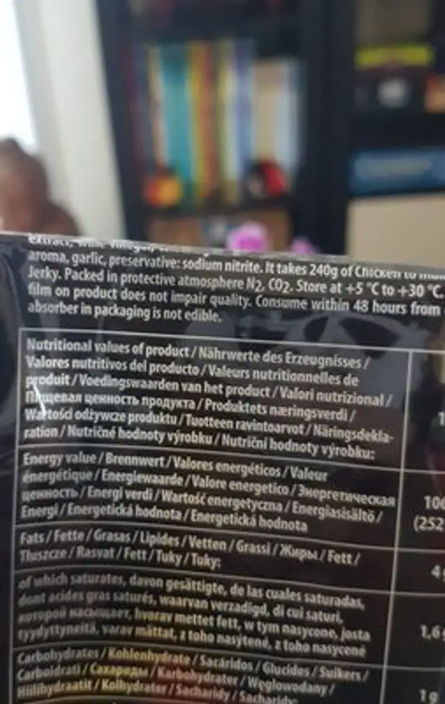 Dried meat chicken ingredients label