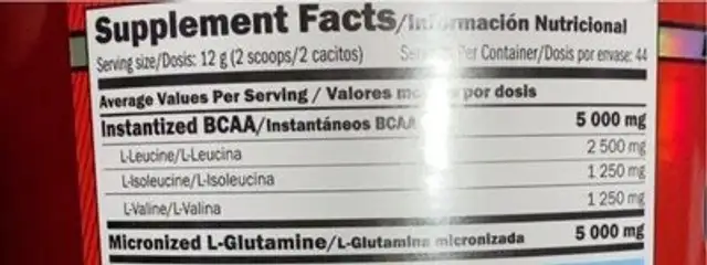 Glutamine+bcaa nutrition facts table