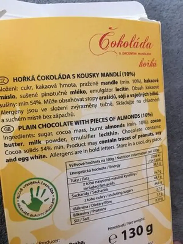 Chocolat ingredients label