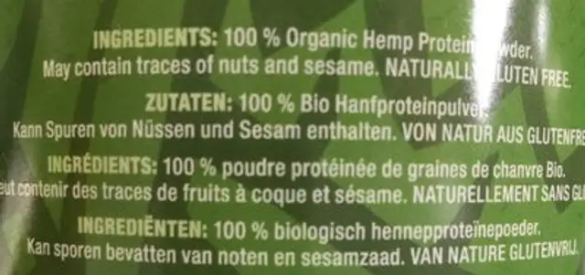 Proteine De Chanvre Crue Bio ingredients label