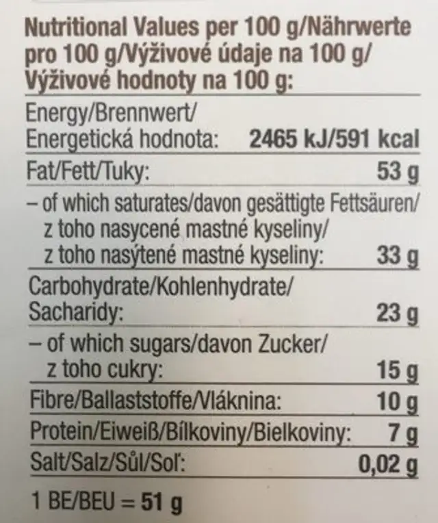 Chocolat Cru Noix De Cajou (70 GR) nutrition facts table