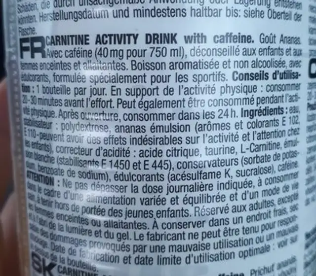 Carnitine ingredients label
