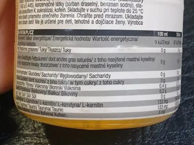 Carnitine nutrition facts table